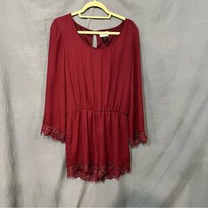 Chic Burgundy Lace Trim Romper